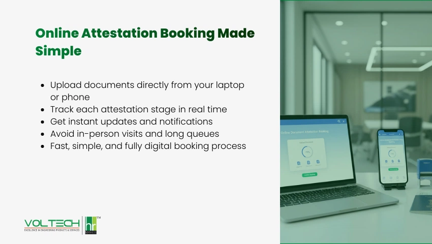 Online attestation booking on laptop and smartphone